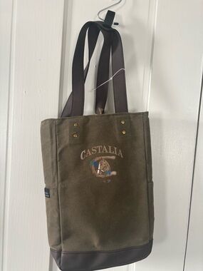 Legacy Olive Canvas Wine Cooler Tote Bag with Brown Trim